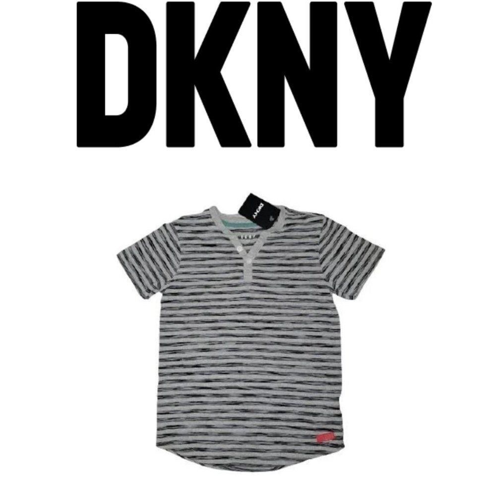 Dkny Boy's Black & Gray Casual short sleeve Button Up Comfort T Shirt Si…